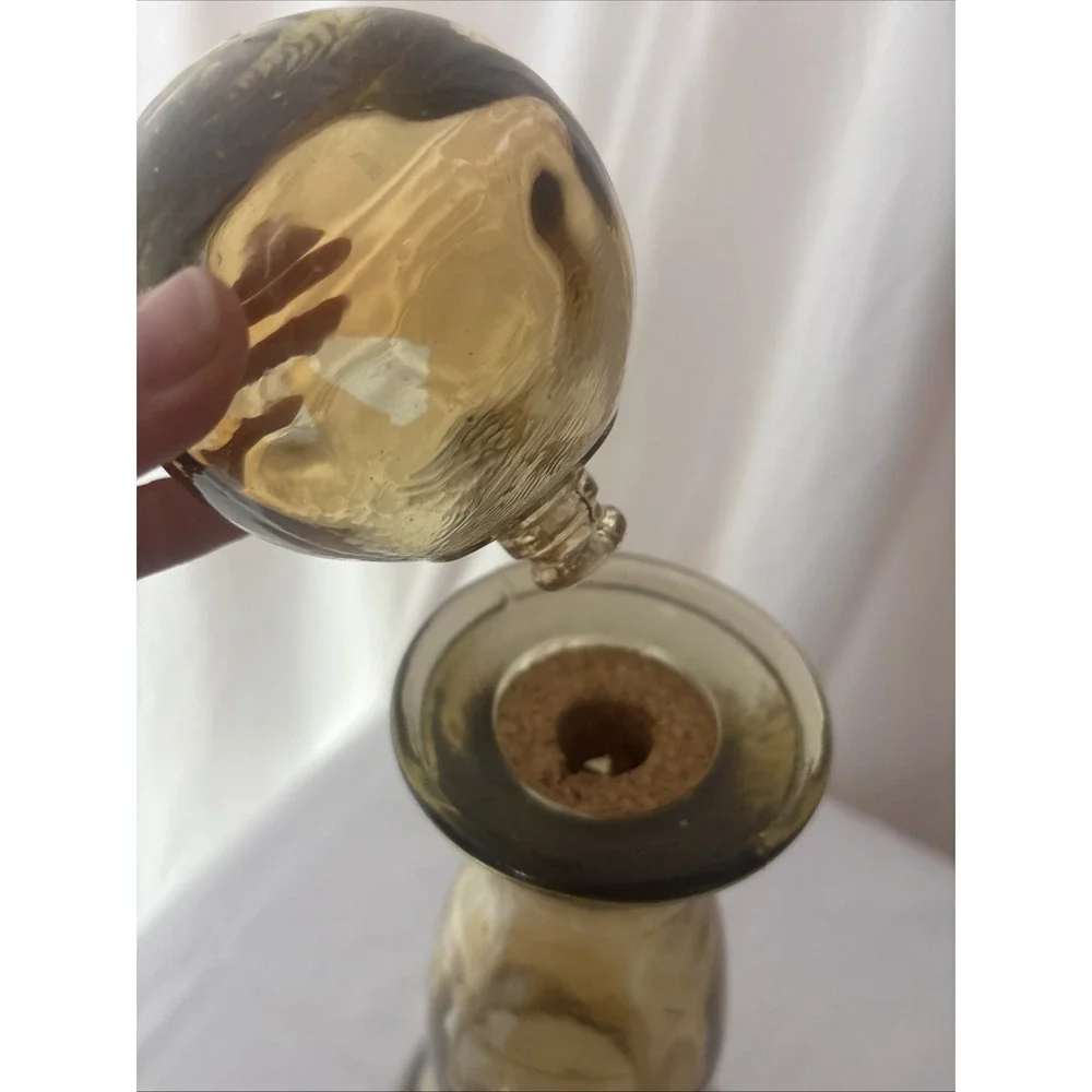 20” Vintage Amber Glass Decanter Bottle With Round Stopper-7lb Heavy Decorative